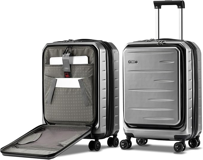 Expandable Carry On Luggage Airline Approved, 20 Inch Lightweight ABS+PC Hard Shell Suitcases with Front Pocket, Spinner Wheels, TSA Lock (Dark Gray, 1PC)