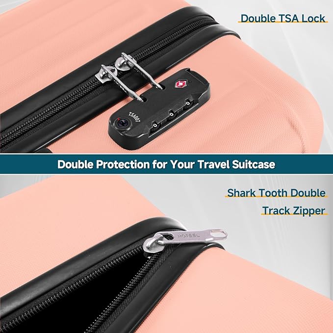 Hoteel 20Inch Luggage 3-piece Set, 360° Universal Suitcases with Wheels Hard Shell Suitcase with TSA Lock, Including Waterproof Luggage Bag, Travel Maletas for Men and Women,Pink