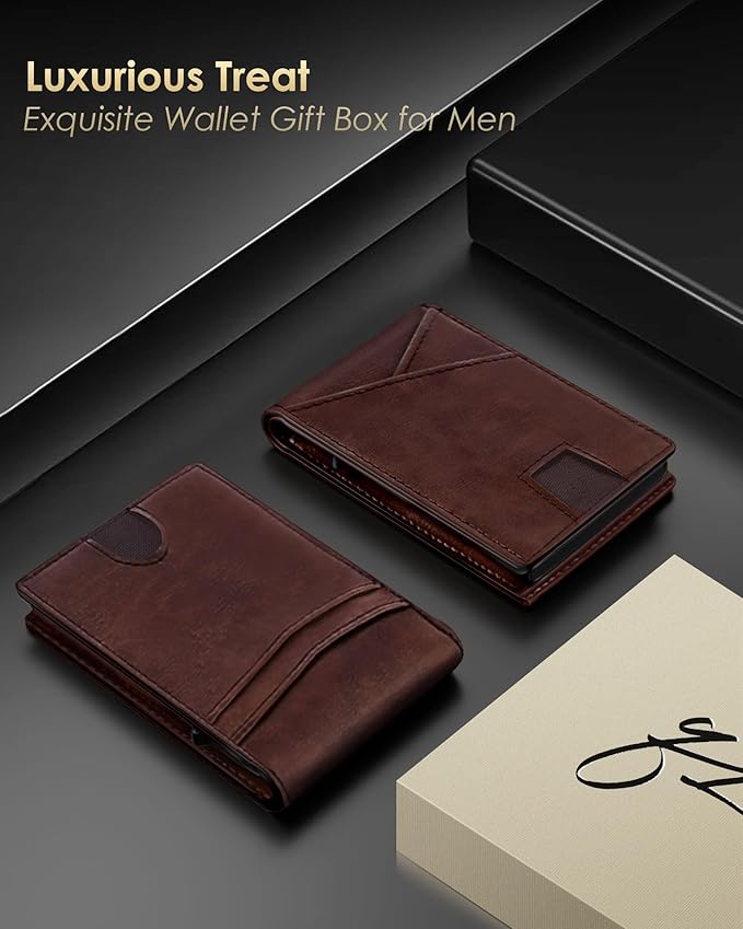QLD Wallet for Men - RFID Blocking [Functional & Practical] Bifold Slim Minimalist Credit Card Holder Pop Up Metal Case with Cash Slot, Front Pocket with ID Window, Gift Boxed