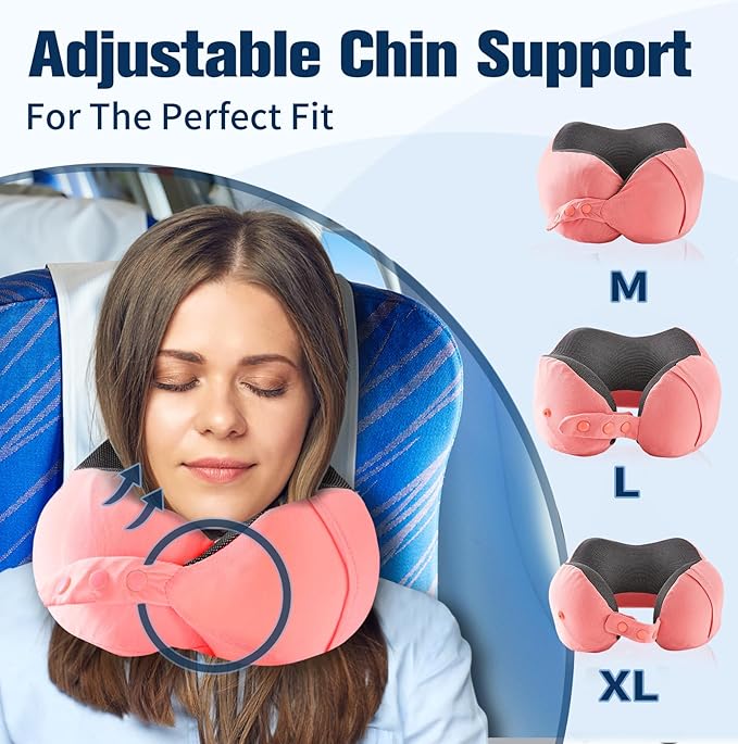Neck Pillow for Traveling, Travel Pillows for Airplanes,100% Pure Memory Foam Travel Neck Pillow, Adjustable Flight Pillow, Portable Plane Accessories with Eye Mask, Earplugs, Carry Bag