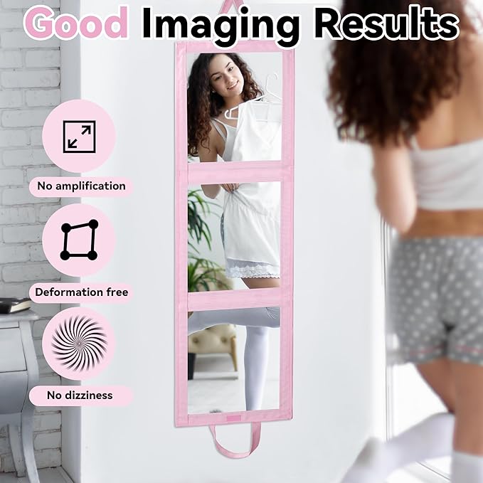 ROYALAY Foldable Full Length Mirror with Handle - 47 * 13in Portable Travel & Backstage Mirror (Pink)