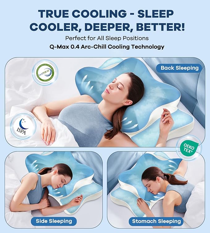DONAMA Cervical Pillow for Neck and Shoulder Pain Relief, Cooling Contour Memory Foam Pillow, Dual-Height Ergonomic Neck Support Pillow for Side Back Stomach Sleepers with Removable Pillowcase
