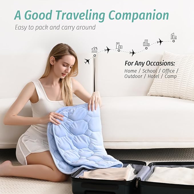 Wemore Weighted Lap Blanket 7lbs for Adults, Small Weighted Blanket for Travel, Calming, Relaxing, Napping and Sleeping, All-Season Weighted Lap Pad, Machine Washable, Sky Blue 24x29 inches