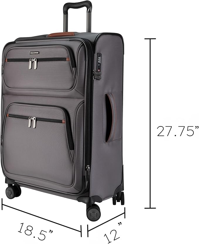 Ricardo Beverly Hills Montecito 3.0 Softside Luggage Collection – Expandable Suitcases with Wheels and TSA Lock, 25" Medium Check-in, French Gray
