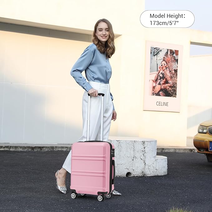 Kono 20" Carry on Luggage with Spinner Wheel TSA Lock, Lightweight PC+ABS Hardside Luggage Durable Small Carry on Suitcase Pink