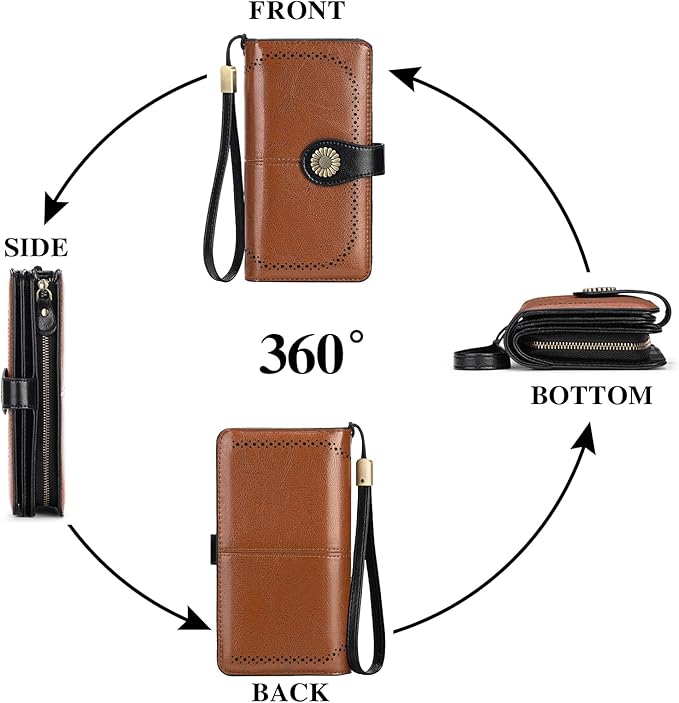 SENDEFN Wallets for Women Leather Credit Card Holder with RFID Blocking Large Capacity Wristlet | with RFID Blocking, Large Capacity, Wristlet, with RFID Blocking, Large Capacity, Wristlet