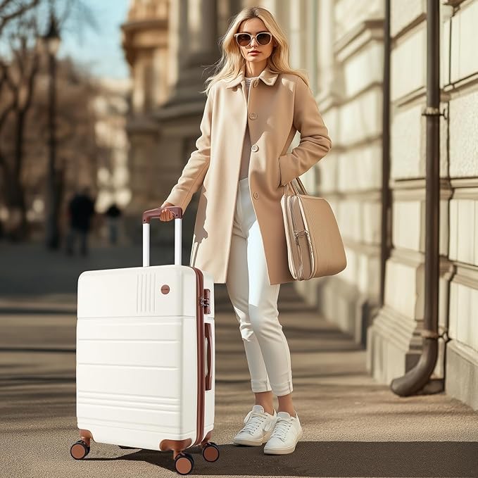 Hoteel Luggage Sets 4 Piece, 4-Year Warranty, Carry-On Luggage with Dual-Spinner Wheels, PC+ABS Hardside Suitcase Set with TSA Lock, Large Checked Travel Suitcases, Beige(16/20/24/28)