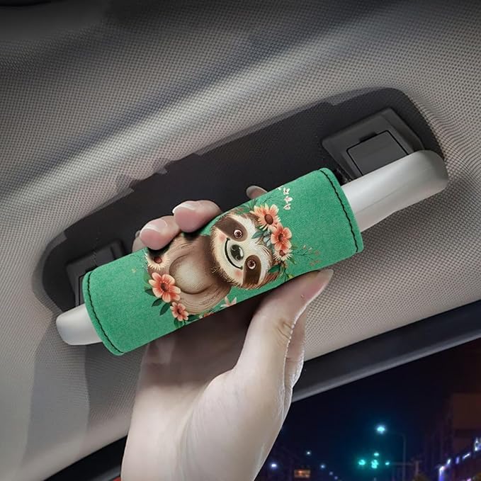 BIGCARJOB Green Sloth Luggage Handle Wrap Set for Suitcase 2 Pieces Cute Sloth Print Suitcase Identifier Protective Cover Trolley Case Grip Travel Luggage Accessories Door Handle Replacement