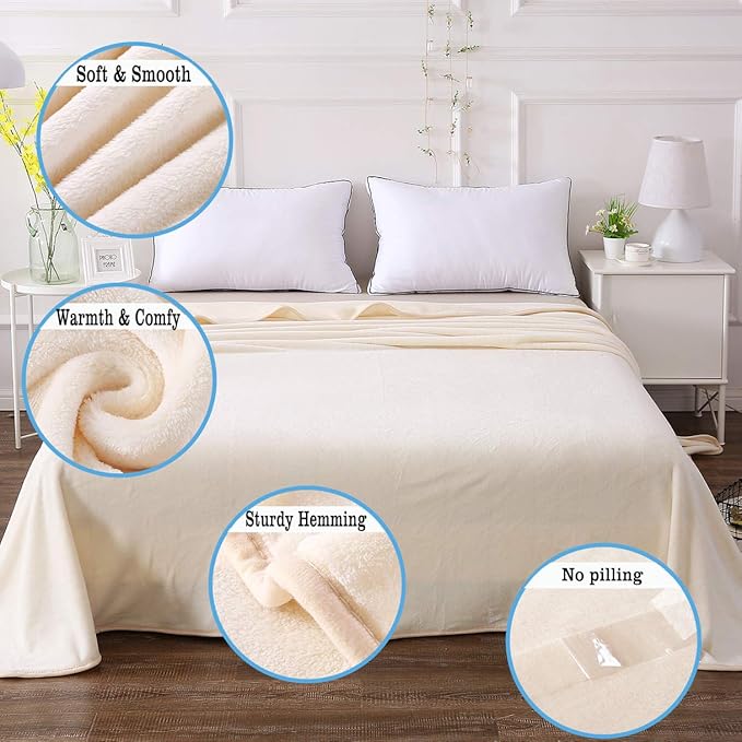 HOZY Soft Blanket Twin Size Fleece Warm Fuzzy Throw Blankets for The Bed Sofa Lightweight 350GSM Ivory 66"*90"