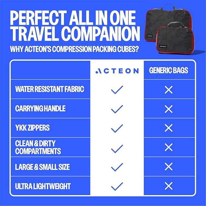 Acteon Compression Packing Cubes - 2 Pack Clean Dirty Separate Zipper - Lightweight Travel Packing Cubes for Luggage - Suitcase Organizer Travel Cubes - Large Small Laundry for Clothes Shoes Makeup