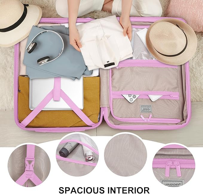 LARVENDER Luggage Sets 3 Piece, Expandable Hardside PP Carry On Luggage Suitcase with 360° Spinner Wheels TSA Lock Suitcase Set for Women Men, Neon Pink