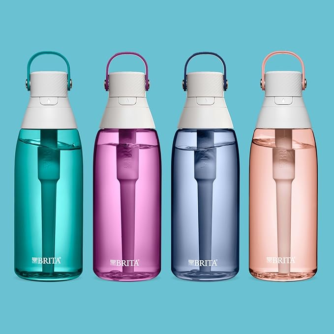 Brita Hard-Sided Plastic Premium Filtering Water Bottle, BPA-Free, Reusable, Replaces 300 Plastic Water Bottles, Filter Lasts 2 Months or 40 Gallons, Includes 1 Filter, Orchid - 36 oz.