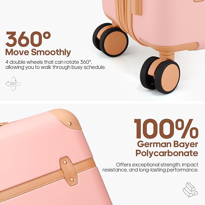 Luggage Sets 3 Piece, Expandable 100% PC Hardshell Suitcase with Spinner Wheels, 20in Suitcase Set with TSA Lock for Women, Carry On Luggage with Travel Backpack (Pink, 20 Inch Set)
