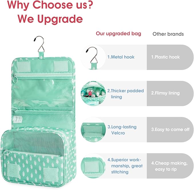 Narwey Small Hanging Travel Toiletry Bag for Women, Travel Bag for Toiletries, Makeup Bag Organizer Make Up Bags Cosmetic Bags for Girls