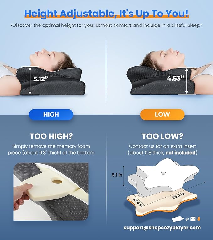 Ultra Pain Relief Cooling Pillow for Neck Support, Adjustable Cervical Neck Pillow Cozy Sleeping, Odorless Ergonomic Contour Memory Foam Pillows, Orthopedic Bed Pillow for Side Back Stomach Sleeper