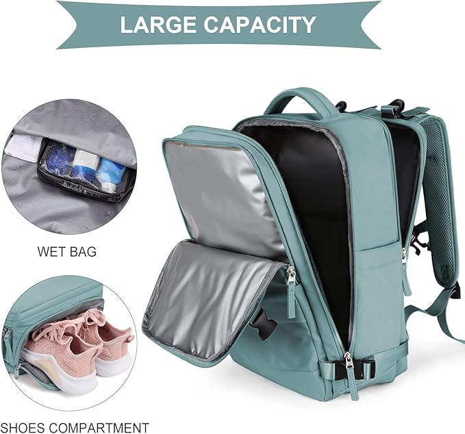 coowoz Large Travel Backpack For Women Men,Carry On Rucksack Flight Approved,Hiking Backpack Waterproof Outdoor Sports Casual Daypack Fit 15.6 Inch Laptop Compartment (Blue)