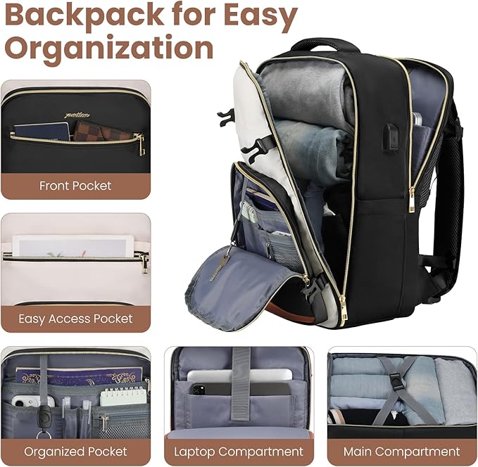 YAMTION Luggage Sets 6 Piece,Hardside 20In Suitcase with Spinner Wheels,TSA Lock,Carry On Suitcase Travel Essentials for Personal Items,Black Beige
