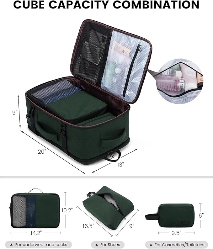 LOVEVOOK Carry on Travel Backpack, Large 40L for Men & Women Flight Approved with USB Charging Port&3 Packing Cubes, Large Suitcase Water Resistant Luggage Daypack Business Weekender Bag, Dark Green