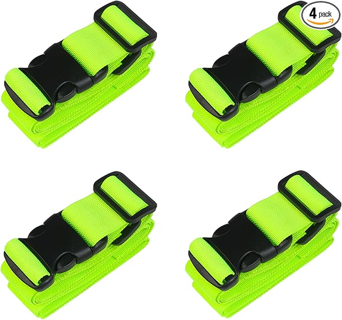 MAGARROW 1.5" Utility Luggage Straps with Buckle Adjustable, 4-Pack (Neon Green, 9.5 feet Long)