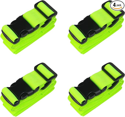 MAGARROW 1.5" Utility Luggage Straps with Buckle Adjustable, 4-Pack (Neon Green, 9.5 feet Long)