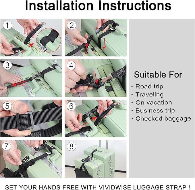 Luggage Straps, Stretchable Luggage Connector Straps for Suitcases, Metal Buckle Add A Bag Adjustable Attachment Accessories Belts (Black-Metal Buckle, 0.75" W)