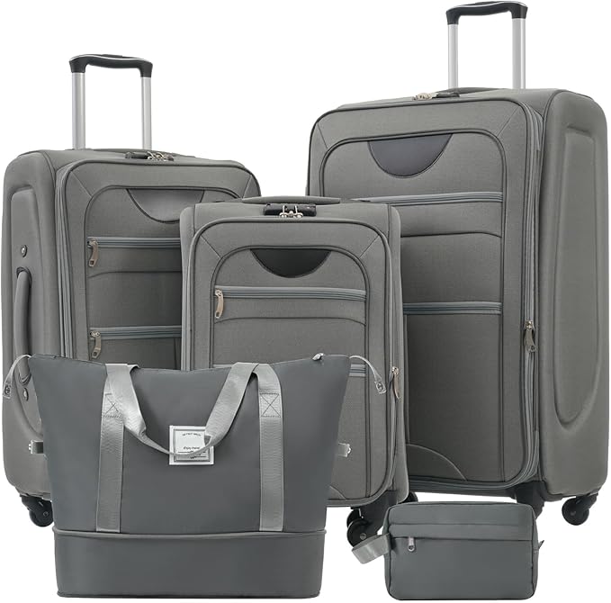 Luggage Sets Softside Expandable 3 Piece Set Lightweight Suitcase with Duffel Bag Upright Spinner Softshell, TSA Lock Carry On for Business for Family Travel (Grey, 22"/26"/30")