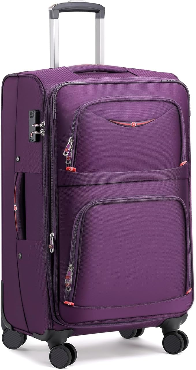 Softside Expandable Luggage with 4 Spinner Wheels, Durable Checked-Luggage Suitcase (Purple, 29-Inch)