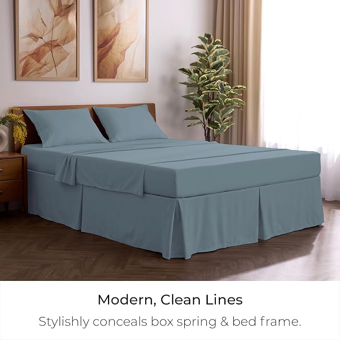 Mellanni Bed Skirt Cal King Size - Tailored Drop Bed Skirting | 15-Inch Pleated Dust Ruffle - Hotel Luxury Bedding - Wrinkle, Fade, Stain Resistant - 1 Bedskirt (King, Spa Blue)