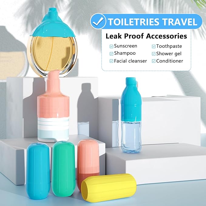 16 Pack Silicone Bottle Covers,Elastic Sleeves for Leak Proofing,Travels Essentials for Women Men,Reusable Accessories Luggage for Travel Size Toiletries,Cruise Ship Essentials, Travel Must Haves