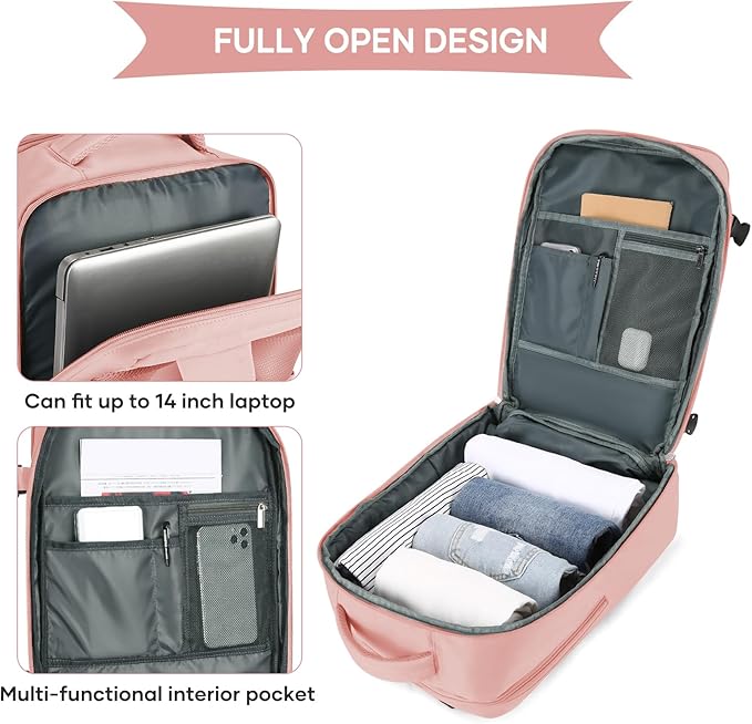 coowoz Large Travel Backpack For Women Men,Carry On Backpack,Hiking Backpack Waterproof Outdoor Sports Rucksack Casual Daypack Travel Essentials Pink