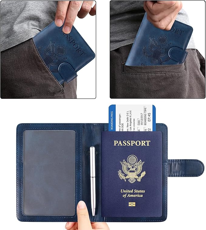 ACdream Blue Unisex Passport and Vaccine Card Holder, RFID Blocking, Faux Leather, 20 in
