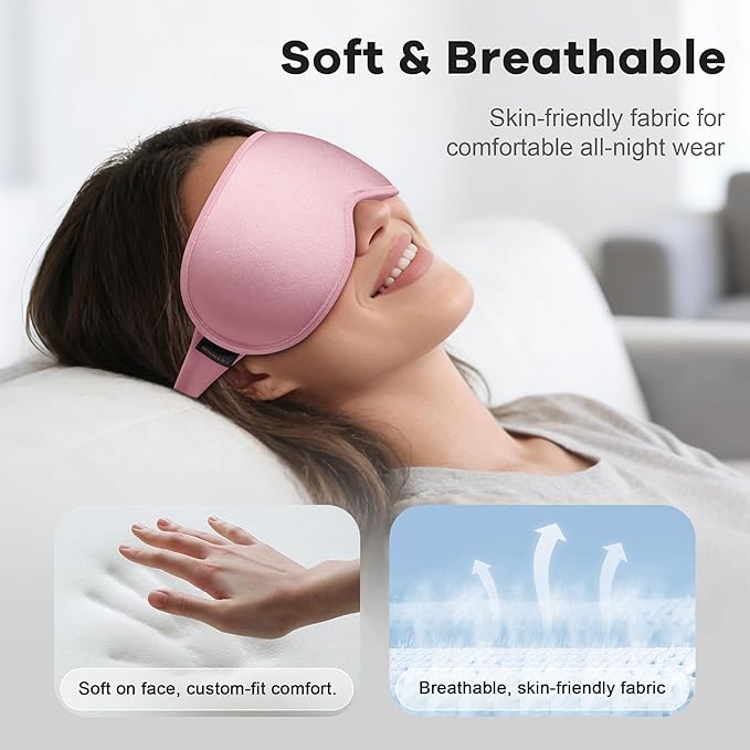 Weighted Sleep Mask 2 Pack - 3D Contoured Eye Masks for Sleep, Best Blackout Sleep Masks for Women Men, Eye Mask for Travel, Meditation, Airplane, Memory Foam, Adjustable Strap, Pink, Purple