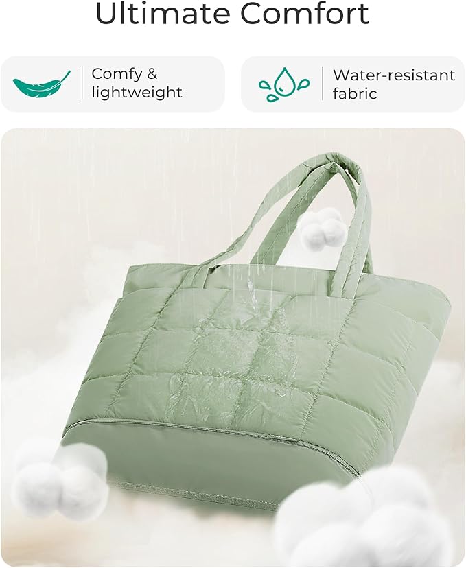 BAGSMART Expandable Tote Bag for Women, Puffer Work Tote Handbag, Quilted Carry On Bag for Travel Gym