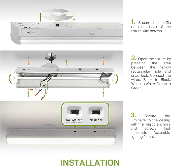 ASD 2ft LED Linear Strip Light Fixture with Q-Base | UL DLC Stairwell Certified Luminaire 15W-25W 120-277V Linkable LED Shop Light | 3000K-5000K Adjustable Commercial Ceiling Fixture