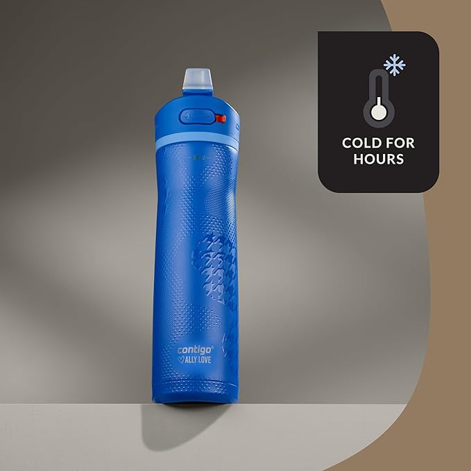 Contigo x Ally Love Ashland Chill 2.0, Stainless Steel, Spill Proof Water Bottle with AutoPop Easy Lean Lid, BPA Free, 24oz, Stellar Jay