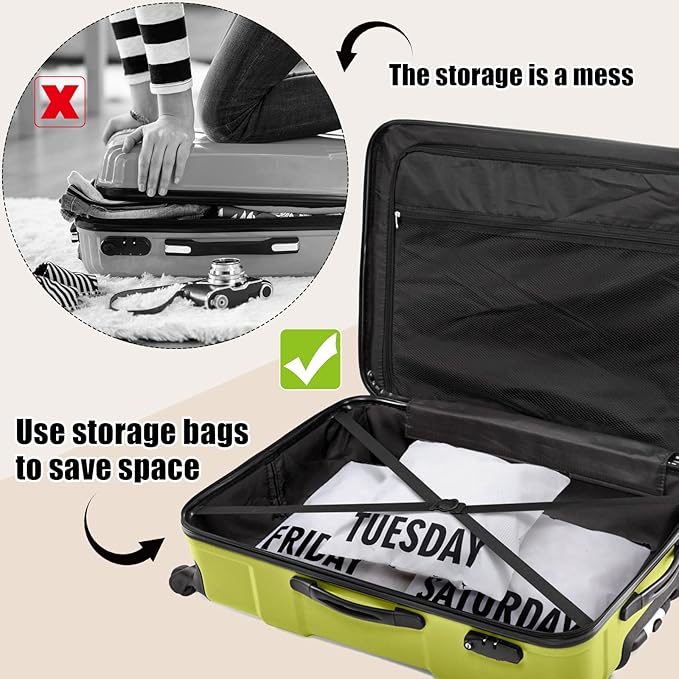 Oudain Packing Cubes Kids and Baby Travel Organizer Pouches Suitcases and Luggage Travel Accessories for Boys and Girls Summer Camp, Cruise, and Family Vacations, Days of Week(14 Pcs)