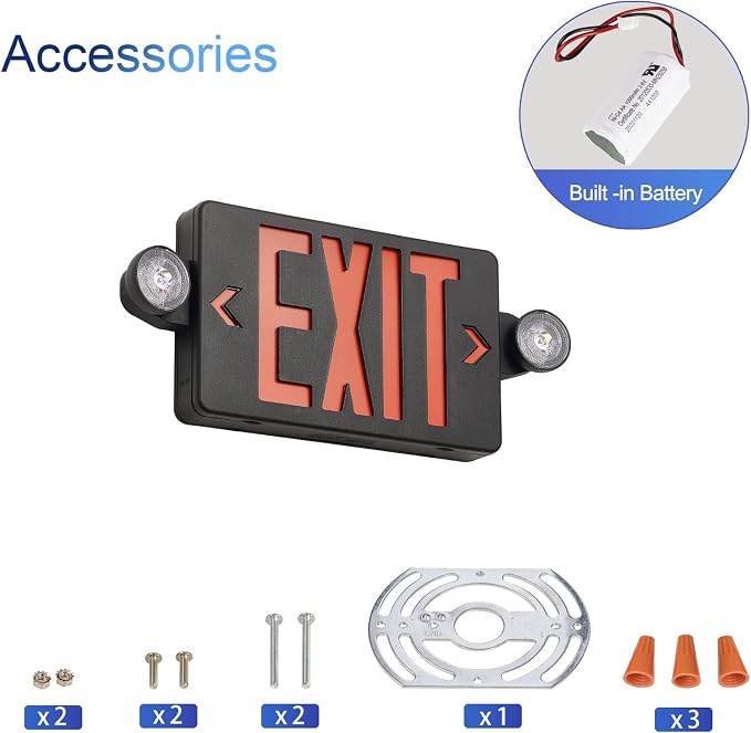 TANLUX Black Exit Sign with Emergency Lights, LED Emergency Exit Light with Battery Backup, UL Listed, AC 120/277V, Commercial Emergency Lights Combo for Business - 2 Pack