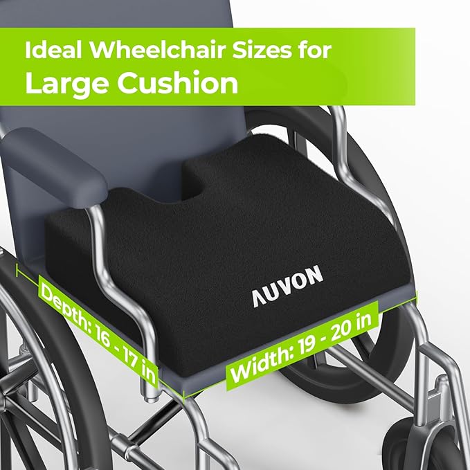 AUVON Wheelchair Seat Cushions (20"x16"x4") for Sciatica, Back, Coccyx, Pressure Sore and Ulcer Pain Relief, Memory Foam Pressure Relief Cushion with Removable Strap, Breathable & Waterproof Fabric