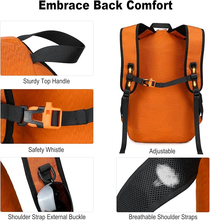 Nerlion Lightweight Foldable 35L Hiking Backpack Travel Backpack for Men Women Camping Waterproof Outdoor Hiking Daypack Backpack Orange