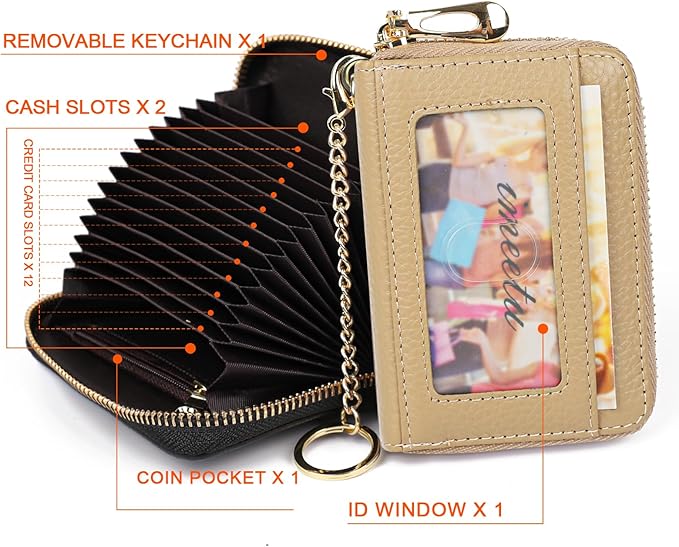 imeetu RFID Credit Card Holder, Small Leather Zipper Card Case Wallet for Women