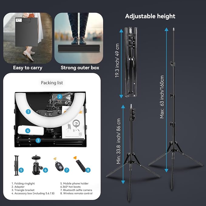 18 Inch Ring Light Kit, 55W6700k Dimmable LED Light, Tripod Stand, Remote Controller,Box,CRI95,Black