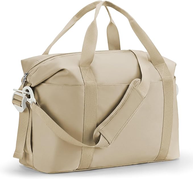 Percover Weekender Travel Duffel Bag for Women, Lightweight Soft-Structure 33L Carry-On, Water-Resistant Nylon with Shoulder Strap & Trolley Sleeve, Personal Item Friendly, Camel Tan