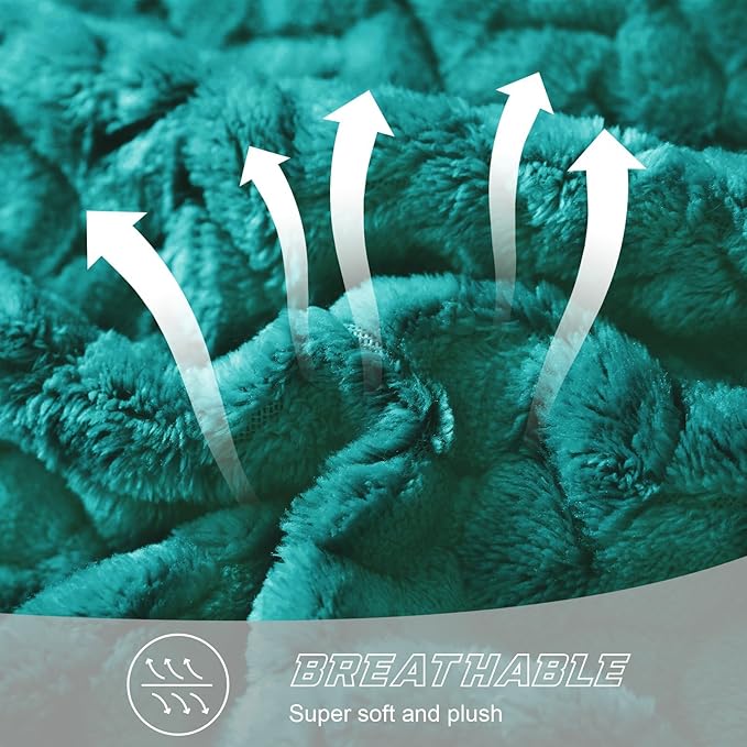 Exclusivo Mezcla Fleece Throw Blanket for Couch and Bed, 50x70 Inches Soft Cozy Jacquard Flannel Blankets, Lightweight Fuzzy Plush Warm Throws for Women, Teal