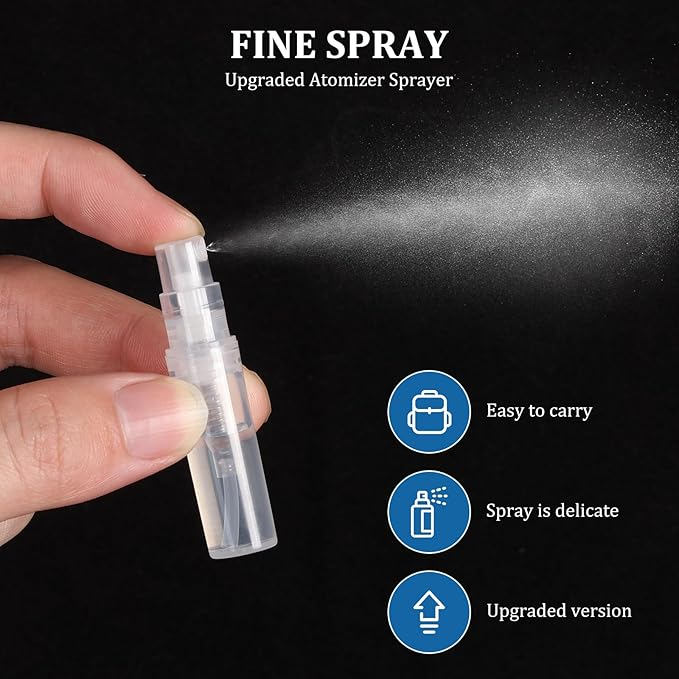 Mini Perfume Sample Bottles, 2 ml Plastic Small Spray Bottle 10 Pack, Fine Mist, Portable Perfume Travel Refillable Bottle, Upgraded atomizer sprayer, Clear