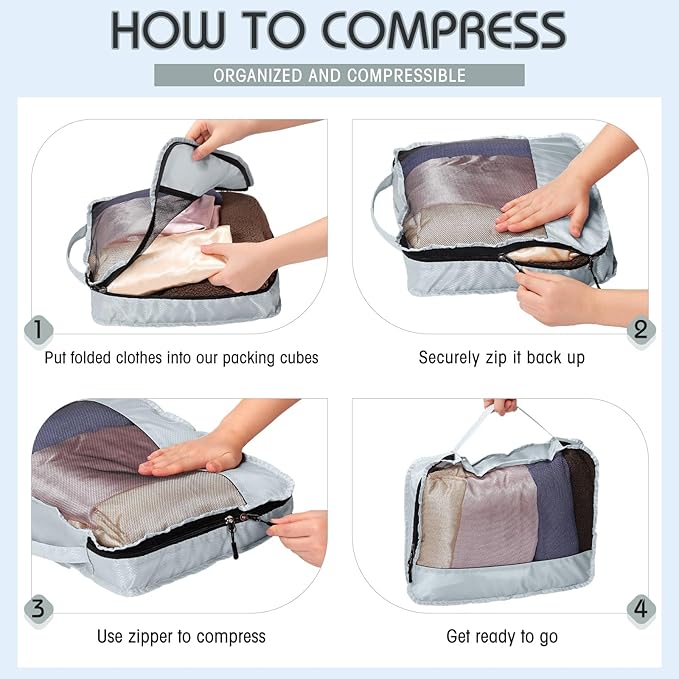 5 Pcs Packing Cubes for Suitcase Large Travel Cubes Carry on Luggage Organizer Bags for Clothes Accessories(L,Gray)