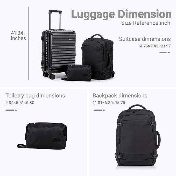 3 piece Luggage Set Expandable Suitcase 22x14x9 Airline Approved Carry on, Front Opening ABS Hard Case Suitcases with Spinner Wheels, TSA Lock