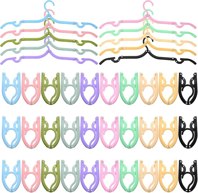 Sieral 40 Pcs Foldable Travel Hangers Plastic Portable Folding Clothes Hangers Cruise Ship Essentials for Travel Cruises Suitcase Dormitory School Hotel Women Laundry Coat Bag Drying(Multicolor)