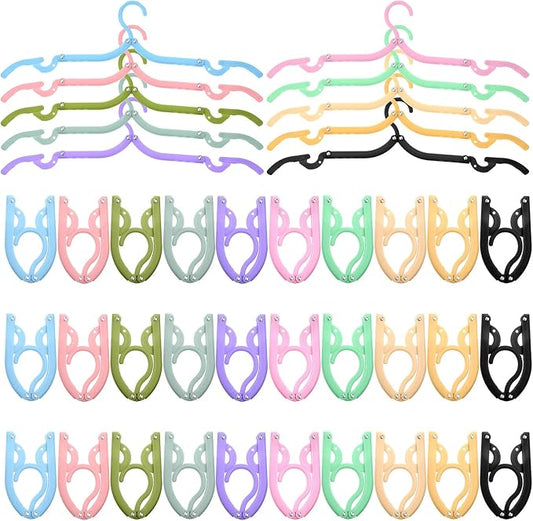 Sieral 40 Pcs Foldable Travel Hangers Plastic Portable Folding Clothes Hangers Cruise Ship Essentials for Travel Cruises Suitcase Dormitory School Hotel Women Laundry Coat Bag Drying(Multicolor)