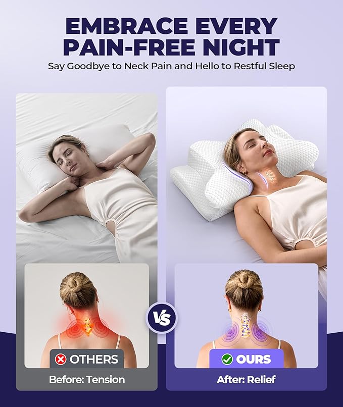 Sleep Doctor Approved Cervical Neck Pillow for Sleeping, Ergonomic Contour Side Sleeper Pillows for Adults, Cooling Orthopedic Pillow for Pain Relief Support, Memory Foam Pillows Back Stomach Sleepers