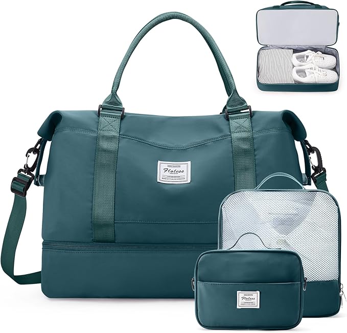 Weekender Bags for Women,Travel Duffle Overnight Bag with Shoe Compartment,Personal Item Carry On Bag,Gym Bag,3 Pcs Set